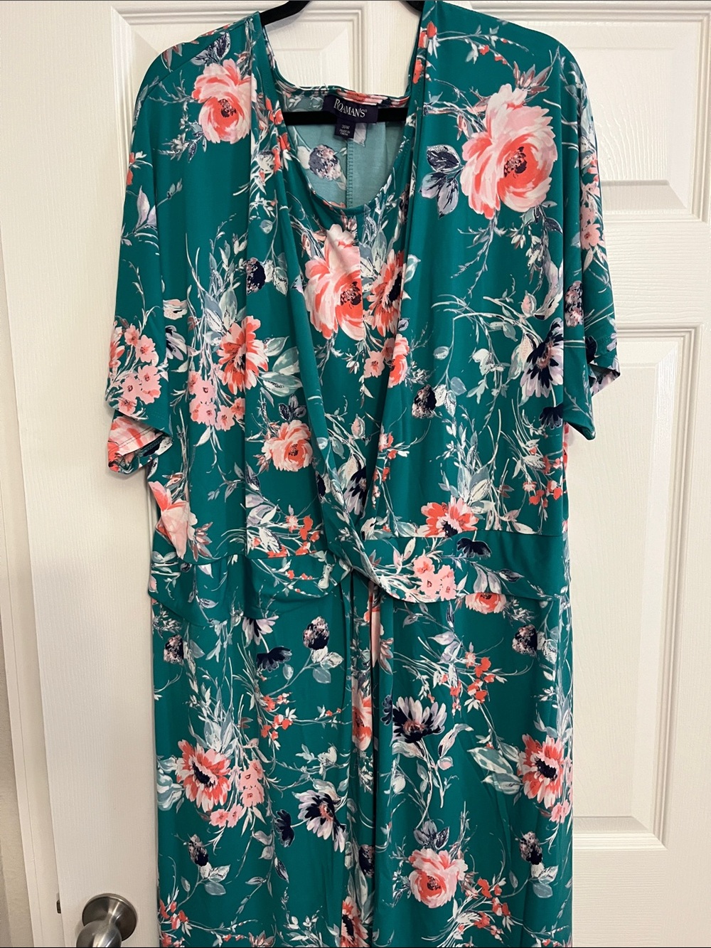 Roaman's Teal Floral Tie-Front Tunic dress size 30W